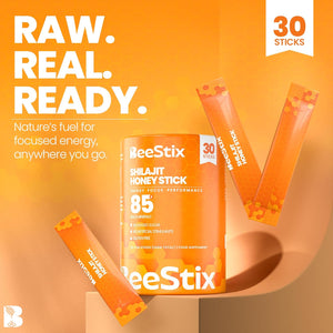 Beestix Pure Himalayan Shilajit Honey Sticks with Organic Honey & Cinnamon | 85+ Trace Minerals for Energy, Focus & Performance Support for Men & Women | 75%+ Fulvic Acid | 30 Sticks