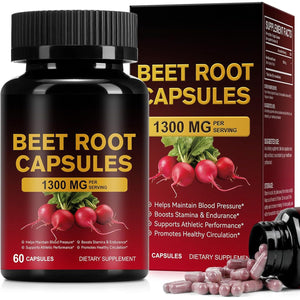 Beetroot Capsules 1300Mg, Beetroot Powder for Endurance Support & Energy, Vegan Beet Root Supplement (60 Capsules, 30-Day Supply)
