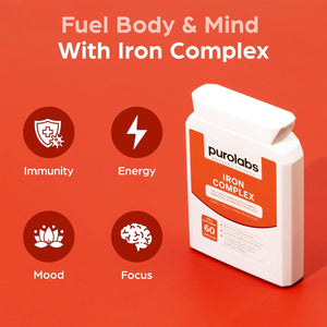 Premium Iron Complex - High Strength Iron (18Mg) with Vitamin C, B12, B9 Folate & Zinc - Gentle Formula for Superior Absorption - Energy & Blood Formation Support - 60 Capsules