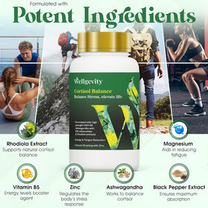 Wellgevity Cortisol Reducing Supplements Featuring High-Strength Ashwagandha KSM-66 with Added Zinc for Enhanced Immune Support. Ashwagandha High Strength Potent Formula 6000 Mg & Rhodiola Extracts.