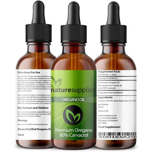 Oregano Oil 10Ml - 80% plus Carvacrol, Mediterranean Wild Oregano Oil, Steam-Distilled Essential Oil, Oil Oregano, Made in UK - GMP Certified