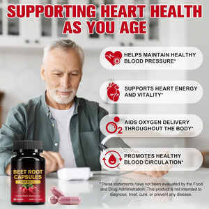 Beetroot Capsules 1300Mg, Beetroot Powder for Endurance Support & Energy, Vegan Beet Root Supplement (60 Capsules, 30-Day Supply)