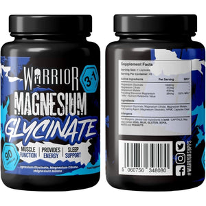 Warrior Magnesium Glycinate 3-In-1 Complex – High Strength Absorption Nutrition Supplement 384Mg 90 Vegan Capsules, UK Made Cognitive Wellness and Enhances Sleep & Muscle Relaxation