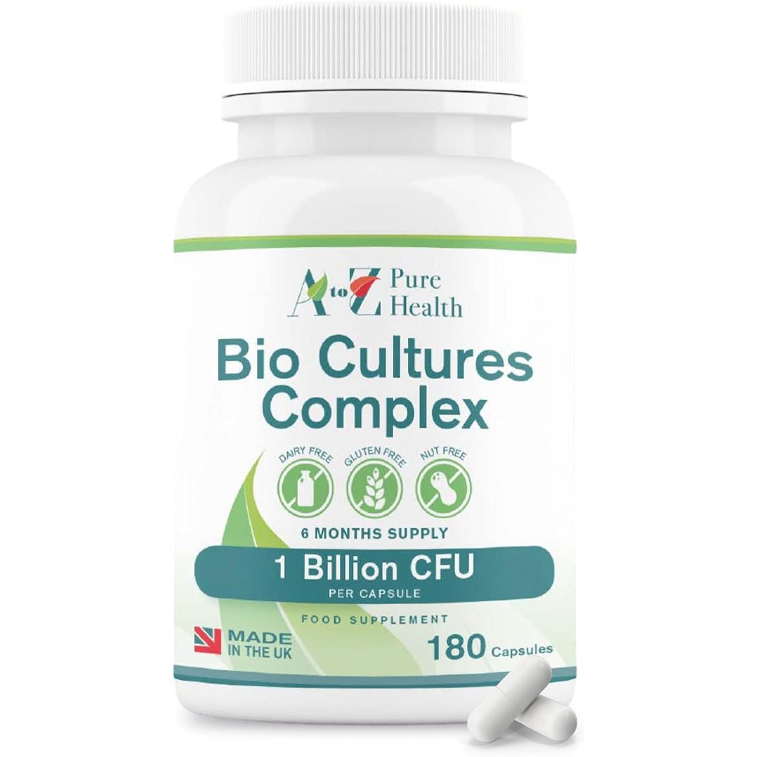 Premium Bio Cultures Complex 180 Capsules (6 Month’S Supply) | High Strength Probiotic | Vegan Multi Strain Probiotic | Lactobacillus Acidophilus & Bifidobacterium | Supports Digestive Health