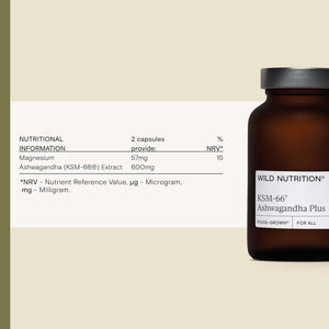 WILD NUTRITION Food-Grown® Ashwagandha KSM 66 plus | Ethically Sourced Ashwagandha Capsules to Support Mind and Body | Tablets to Support Stress and Anxiety | 60 Capsules