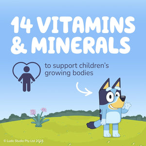 Bluey Kids Multivitamin Gummies - 14 Essential Vitamins & Minerals to Support Growing Bodies, Immunity & Tiredness - Strawberry, No Added Sugar, Vegan, Gluten Free - 30 Gummys for Children Ages 3-12