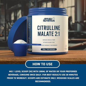 Applied Nutrition Citrulline Malate 2:1 | 3000Mg per Serving Nitric Oxide Booster Amino Acid Powder Supports Muscle Recovery Improves Performance Vegan Gluten Free (300G - 100 Servings) (Unflavoured)