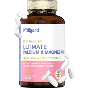 Wellgard Vegan Calcium Magnesium Zinc and Vitamin D Capsules - Calcium Supplement, Calcium Tablets with Phosphorus, Manganese, Selenium, Copper, Made in UK