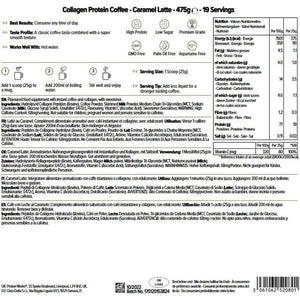 Protein Works - Collagen Protein Coffee, Bovine Collagen Powder, Premium Hydrolysed Collagen, Caramel Latte, 475G, 19 Servings