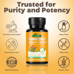 Turmeric and Black Pepper Supplement 1440Mg –Organic Turmeric with Ginger Root |60 Softgel Capsules for Joint Support, Inflammation Relief & Digestive Health |High Absorption Formula with MCT Oil
