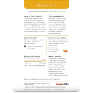 Healthspan Opti-Turmeric | High Strength 500Mg Liquid Curcumin | Supports Cartilage Formation | Immune Health | 185 Times Better Absorbed & 7 Times Faster Acting than Standard Turmeric (60 Capsules)