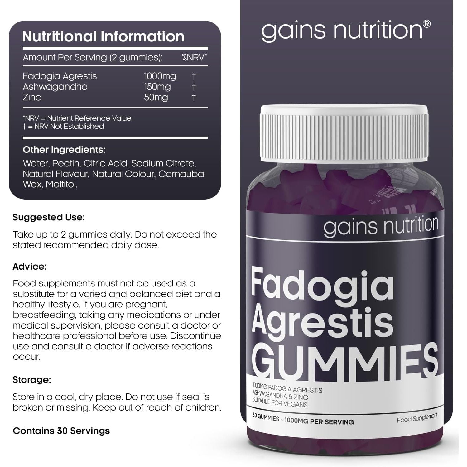 GN Fadogia Agrestis | 60 Fadogia Agrestis Gummies - 1000Mg per Serving with with Ashwagandha & Zinc - High Strength Fadogia-Agrestis Extract | Blueberry Flavour, Non-Gmo & Suitable for Vegans