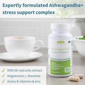 Igennus Advanced Ashwagandha KSM-66 Stress Support Complex 600Mg with L-Theanine & Magnesium, B-Vitamins & Zinc, Clean Label, Root-Only Extract 5% Withanolides, Vegan, 30 Servings