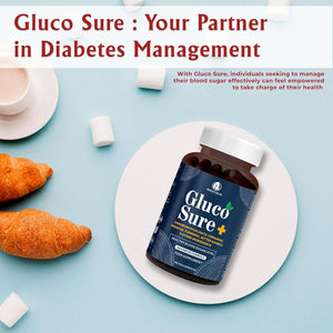 Biovitalia Gluco Sure+ Blood Sugar Control Supplement Capsules with Chromium Picolinate Cinnamon Bitter Gourd Hibiscus for Healthy Blood Sugar Levels Vegan Glucose Support Supplement - 60 Capsules
