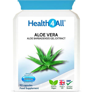 Health4All Aloe Vera Gel Extract 6000Mg 90 Capsules, Digestive Health Detox Supplement, Support for Leaky Gut, Acid-Alkaline and Ph Balance, Pure Vegan Cleanse Capsules (Not Tablets) | Made in UK
