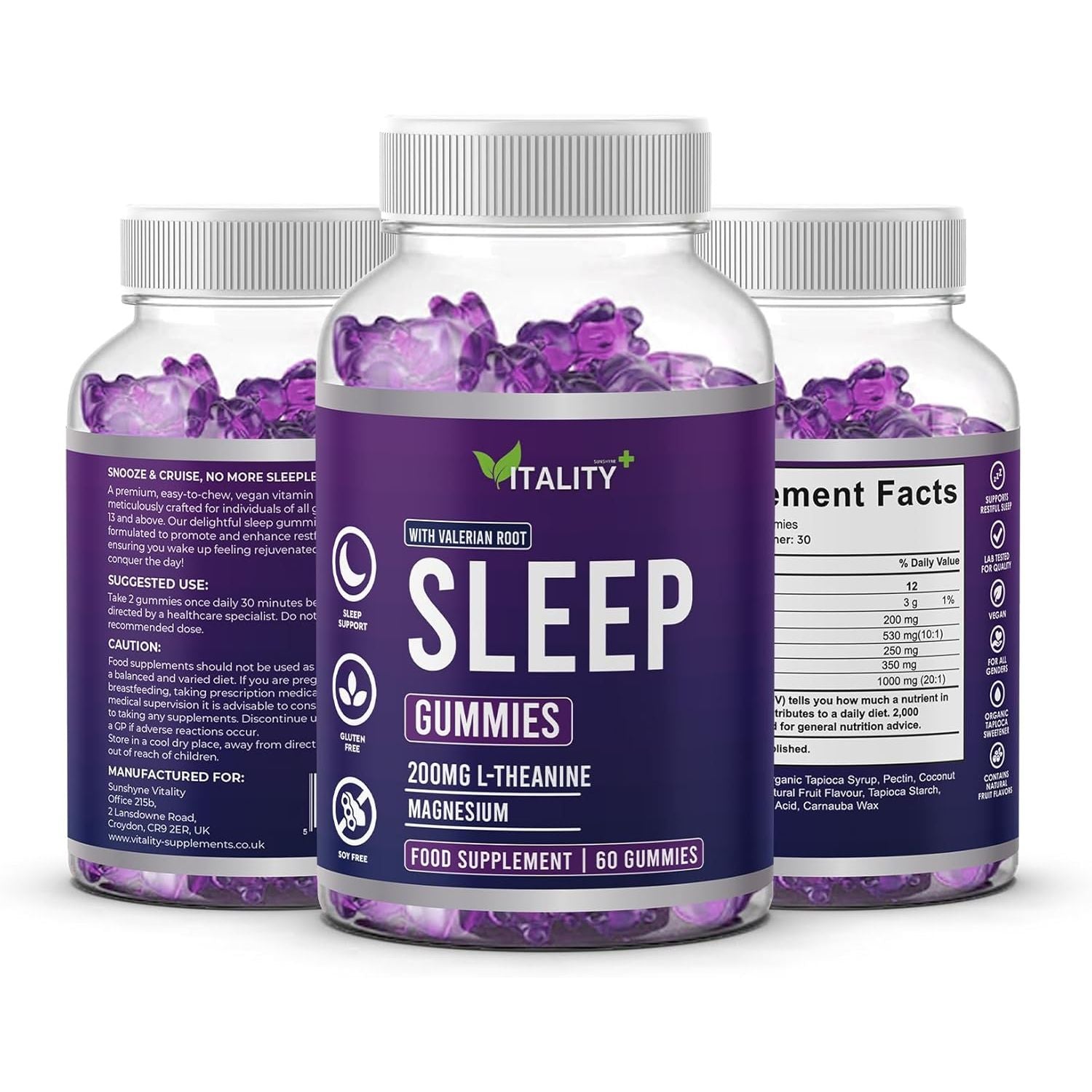 Natural Sleep Aid Gummies with Valerian Root & L-Theanine - Non-Habit Forming, Vegan, for Deep Relaxation & Restful Nights - 60 Chewable Gummies