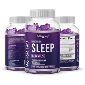 Natural Sleep Aid Gummies with Valerian Root & L-Theanine - Non-Habit Forming, Vegan, for Deep Relaxation & Restful Nights - 60 Chewable Gummies