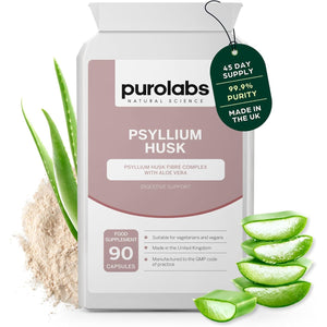 Purolabs Psyllium Husk Complex - High Purity 99.9% Fibre Supplement with Aloe Vera - Natural Digestive Support - Gut Health & Bowel Regularity - 90 Capsules