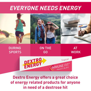 Dextro Energy Tropical Glucose Tablets |Fast Acting Carbohydrates for a Quick Burst of Glucose|With Vitamin C, B6, B12 and Folic Acid | 14 Count (Pack of 24)