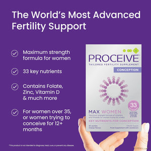 Proceive® MAX Women - Fertility Supplement for Conception - Pregnancy Vitamins for Women Trying to Conceive - Zinc, Folic Acid, Vitamin D - 30 Sachets (1 Month Supply) - Certified Vegan