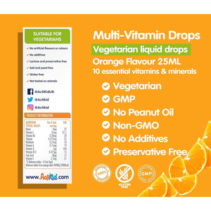 Actikid Multi-Vitamin Drops 25Ml, Gelatine Free (Vitamin Drops for Babies, Infants and Children), Immunity Boost