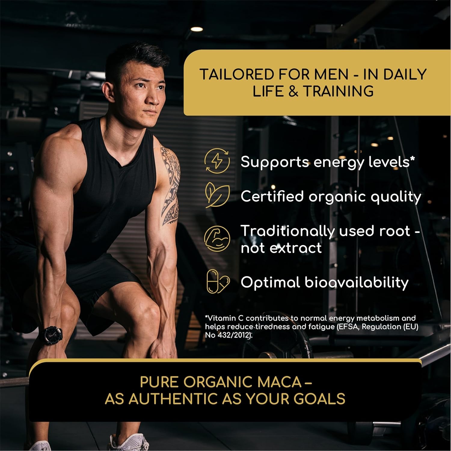 Organic Black Maca Root Capsules - High Strength Peruvian Maca Root (No Extract, Whole Root) - 3200Mg Daily Dose, 180 Vegan Capsules - with Vitamin C from Acerola - UK Quality Standards