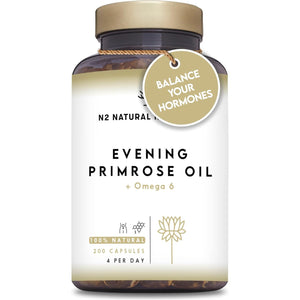 Evening Primrose Oil 2000 Mg per Dose, GLA Omega 6 200Mg + Vitamin E. 200 High Strength Softgels, Easy Swallow, Cold Pressed. Menopause, Skin and Nails Care. Made in EU. N2 Natural Nutrition.