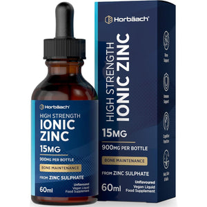 Ionic Zinc Liquid Drops | High Strength 15Mg Supplement from Zinc Sulphate | 900Mg per Bottle - 60Ml Liquid Drops | Suitable for Vegetarians & Vegans | by Horbaach