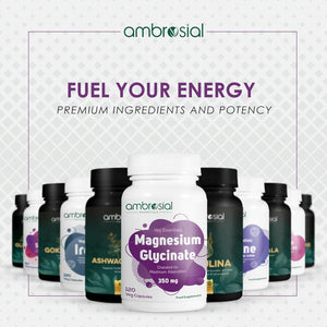 Ambrosial Chelated Magnesium Glycinate - 350 Mg of Elemental Magnesium – High Strength Magnesium Supplement for Women & Men, Gentle on Stomach, Vegan, GMP Certified, 120 Capsules (4 Months Supply)