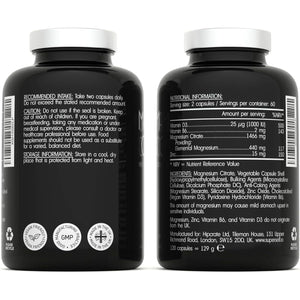 Magnesium Complex 1466Mg - Magnesium and Zinc Supplements with Vitamin D3 & B6 - Premium Supplements for Women & Men - High Strength Chelated Citrate Tablets - 120 Capsules - Vegan & UK Made