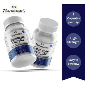 Electrolytes Complex –Magnesium, Potassium, Calcium, Sodium & Chloride – Muscle Function, Rehydration, Salt Replacement, Cramp, Hydration & Recovery – High Strength 120 Caspules