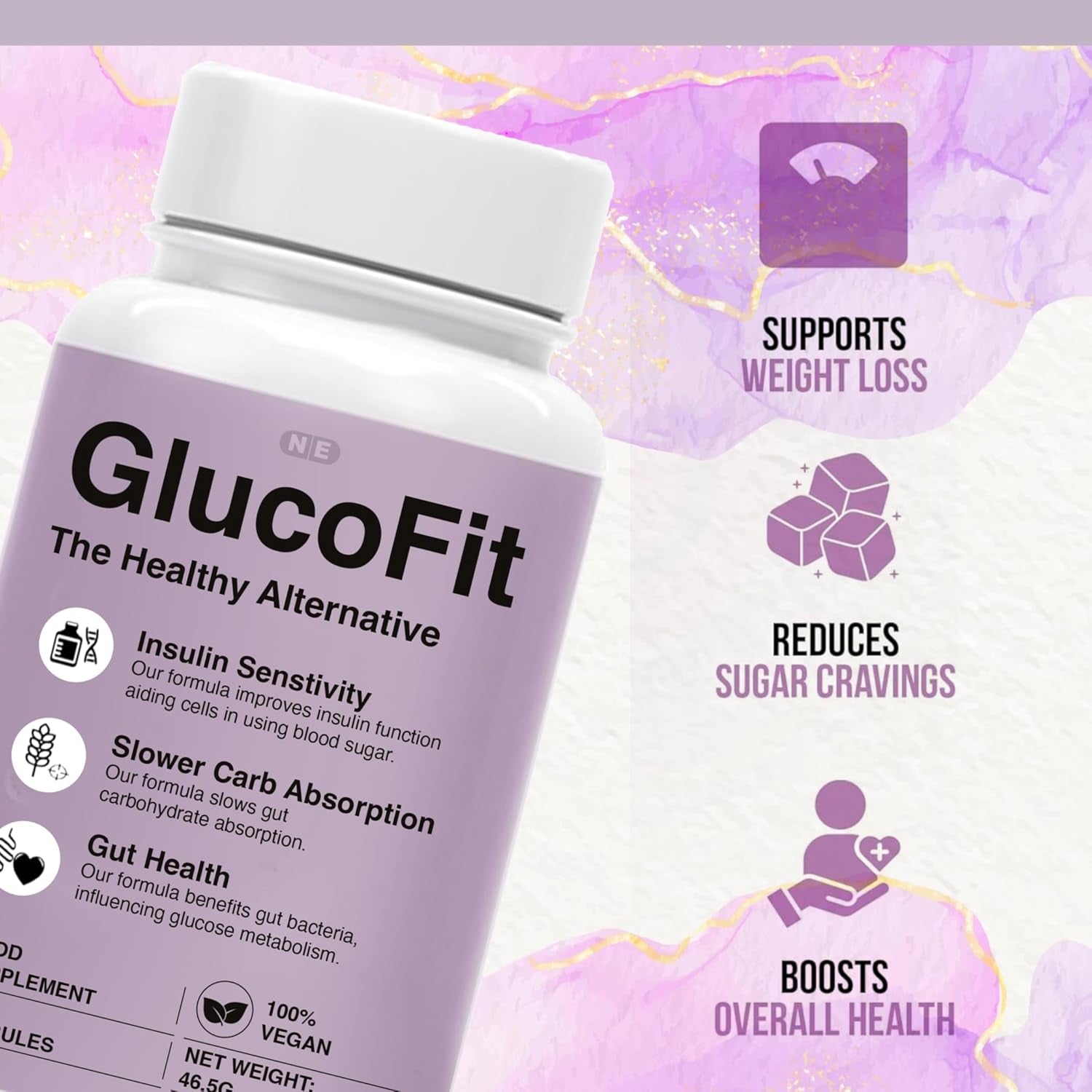 Gluco Fit Supplement, Improves Insulin Function, Slows Carb Absorption, Promotes Gut Health, 60 Vegan Capsules, Weight Management with Added Vitamins'