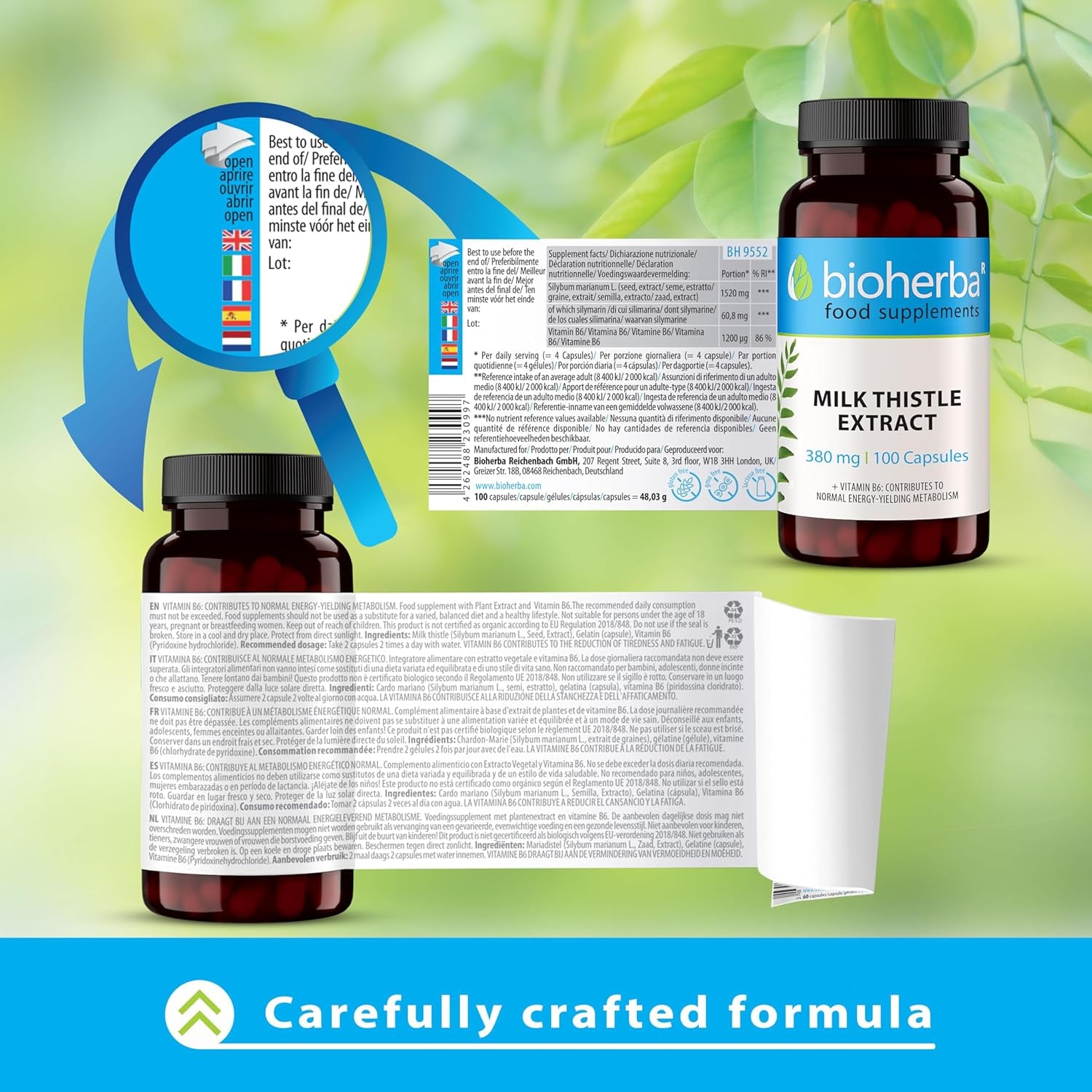 Milk Thistle 380 Mg – 100 Capsules | Herbal Supplement with Silymarin and Vitamin B6 for Antioxidant and Metabolic Support by BIOHERBA