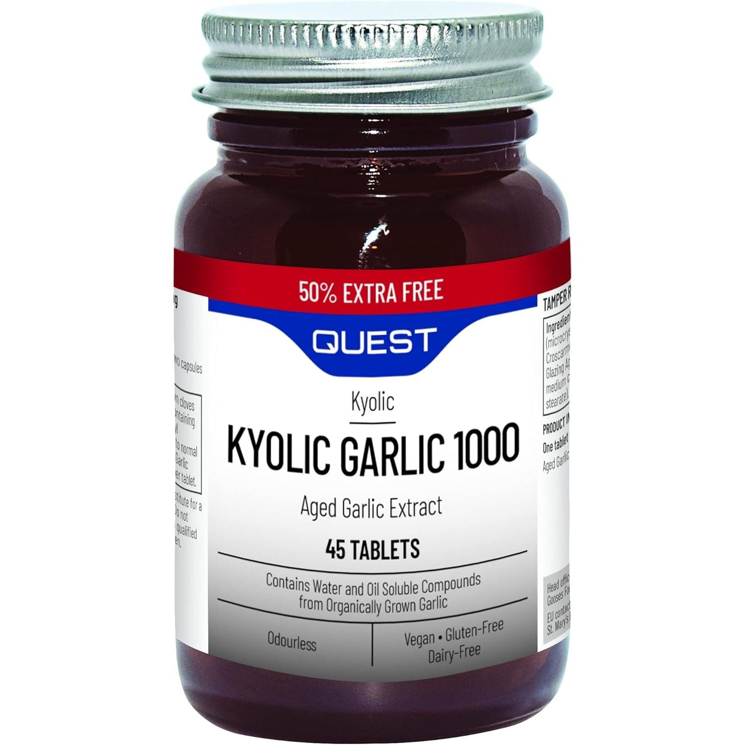 Quest Kyolic Garlic 90 Tablets - 600Mg High Strength Odourless Agedgarlic Extract for Heart, Liver & Immune Function. Daily Supplement, Improve Circulation, Liver Detox & Immunity (Pack of 1)