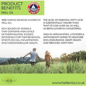 100% Antarctic Krill Oil Capsules 500Mg | 180 Softgels | Natural Source of Astaxanthin & DHA | 3 Month Supply | High Strength Krill Oil - Made for Hellenia Healthfoods