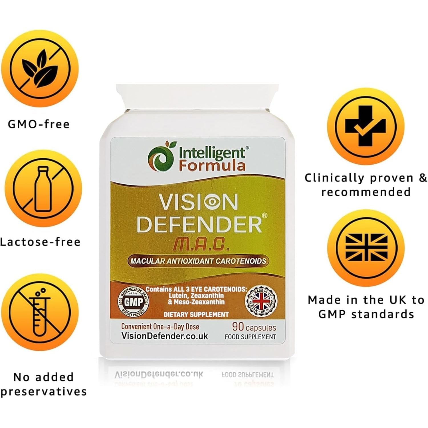 Vision Defender MAC Eye Vitamins Supplement – Triple Antioxidant Carotenoids: Lutein, Zeaxanthin & Meso-Zeaxanthin – Vision & Eye Health Support – 90 Capsules – Made in UK