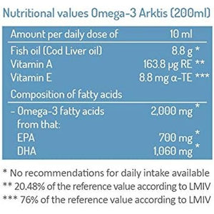 Cod Liver Oil, High in EPA & DHA, NORSAN Arktis, Natural Fish Oil, 200 Ml Bottle