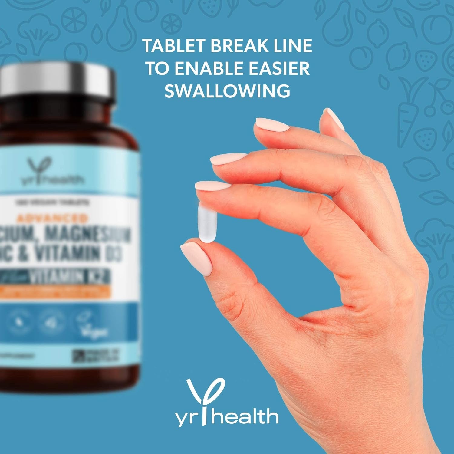 Calcium, Magnesium, Zinc and Vitamin D plus Vitamin K2 MK-7 Tablets - Osteo Supplement - 180 Vegan Tablets Not Capsules - Made in the UK by Yrhealth