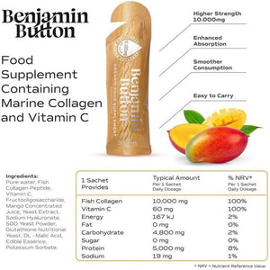 Benjamin Button Marine Collagen Liquid Sachet W/Hyaluronic Acid & Vitamin C | for Hair, Skin, Nails & Joints | 12,000Mg High Strength Hydrolysed Collagen (Mango, 14X Sachets)