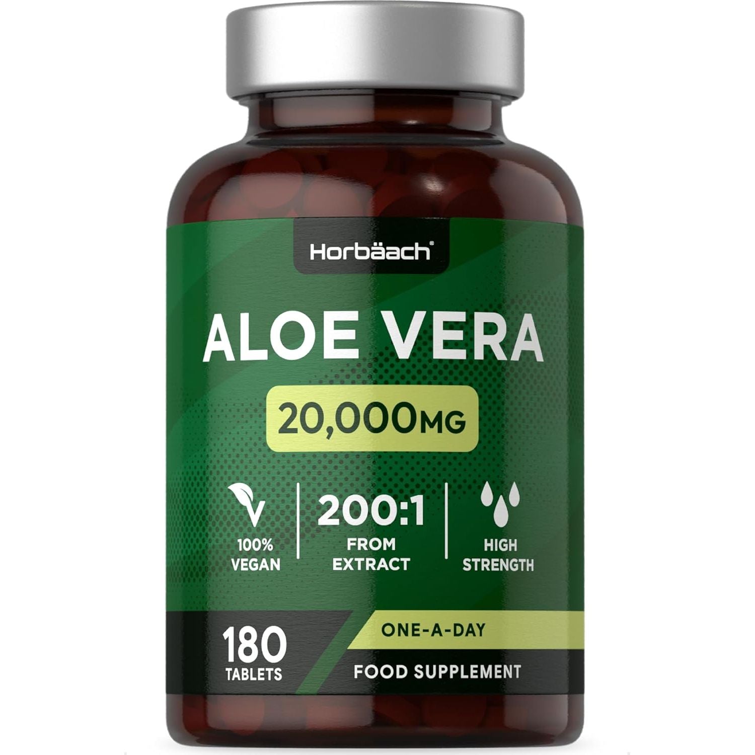 Aloe Vera Tablets 20,000Mg | High Strength One-A-Day Formula | 180 Count | Suitable for Vegetarians & Vegans | by Horbaach