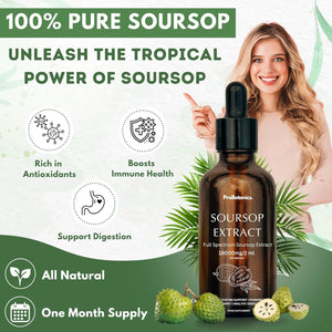 Organic Soursop Drops for Cell Support & Regeneration | High Strength 600Mg per Serving (30:1 Extract Equiv. to 18000Mg) | Potent Antioxidant & Immune Support - One Month Supply - 60Ml