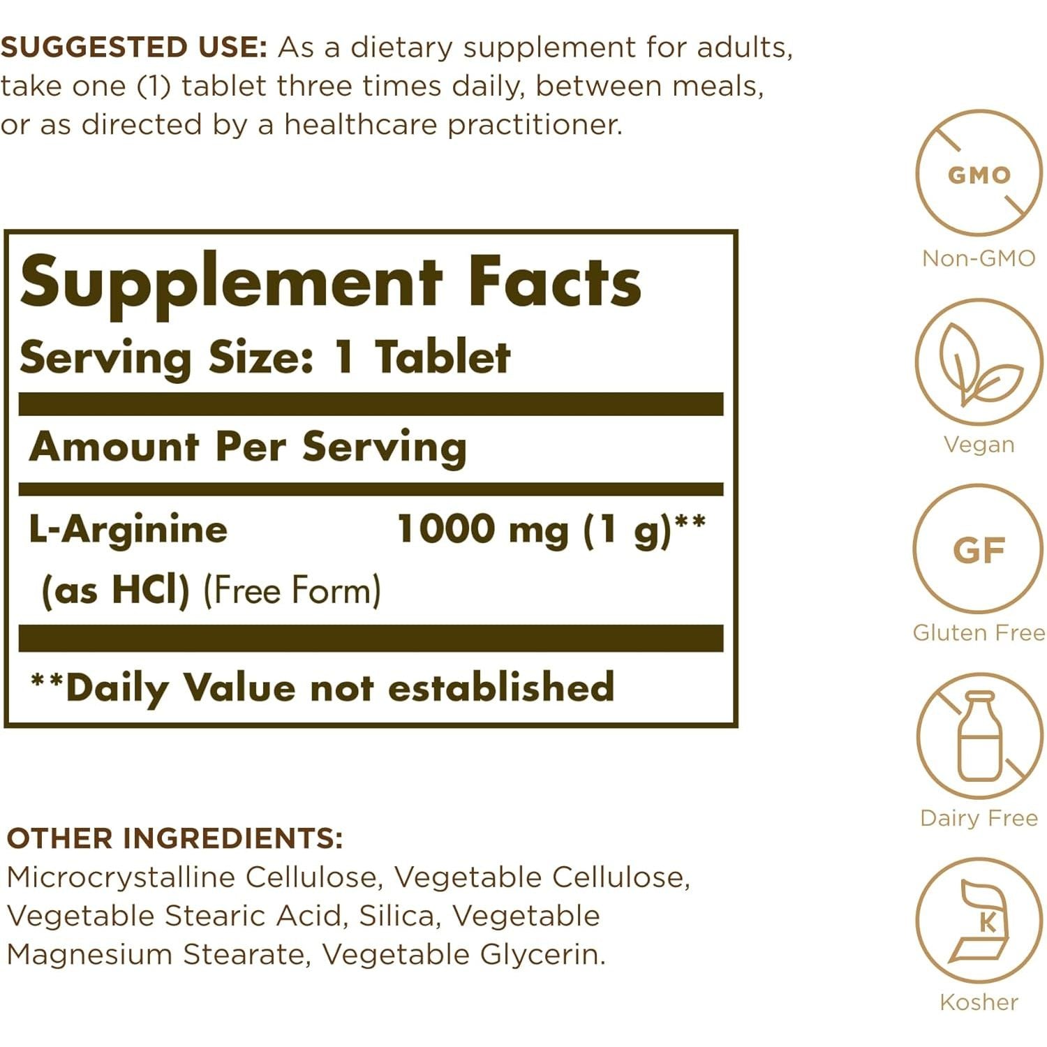 Solgar L-Arginine 1000Mg Tablets - Pack of 90 - for a Healthy Metabolism - Ideal for Athletes - Vegan and Gluten Free, Gold