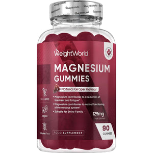 Magnesium Gummies | 90 Vegan Gummies | 125Mg Magnesium Supplements | 45 Days Supply | Natural Grape Flavour | Gluten-Free