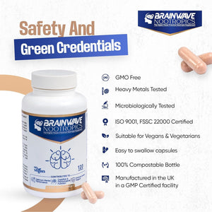 Brainwave Nootropics® | High Strength Nootropic & Adaptogen Brain Function & Immune System Support Complex | Ashwagandha 1000Mg - Lion'S Mane 1000Mg - L-Theanine 300Mg - Vitamins D3, B5, B12, Zinc