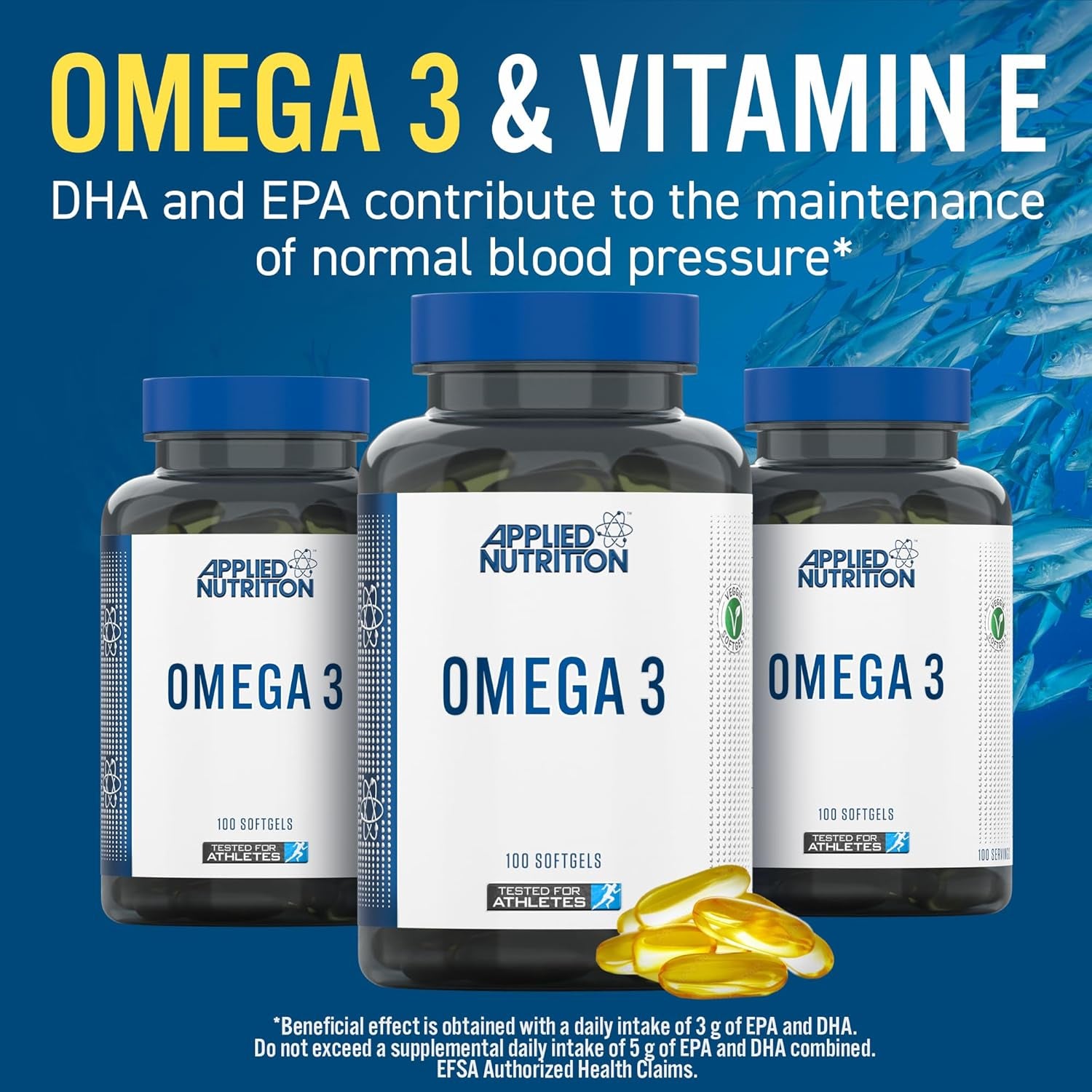 Applied Nutrition Omega 3 - Omega Fish Oil 1000Mg, 180Mg EPA & 120Mg DHA per Softgel, Made in the UK (100 Soft-Gels)