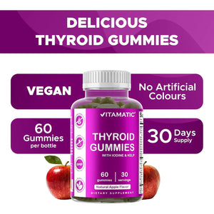 Vitamatic Vegan Thyroid Support Gummies with Iodine & Kelp - 60 Count - Improve Your Energy & Increase Metabolism - Plant Based