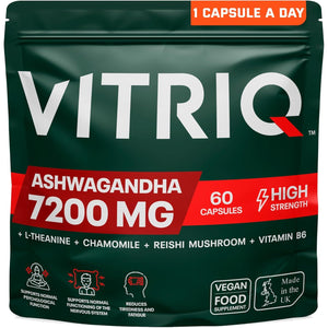Organic Ashwagandha KSM-66 High Strength 7200Mg – 1-A-Day Calm Complex for Stress, Helps with Anxiety Relief and Restful Sleep – with Chamomile, Reishi, L-Theanine, Vitamin B6 – 60 Capsules