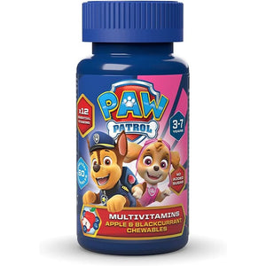 PAW Patrol Multivitamins, 60 Apple & Blackcurrant Chewables with 12 Essential Vitamins, Vegan, No Added Sugar, for 3-7 Year Olds
