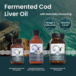 ARMORICA Fermented Cod Liver Oil | Cold-Processed & Naturally Enriched | Omega-3, Antioxidants, and Vitamins a & D | Made in the UK (Unflavoured) (120 Capsules)