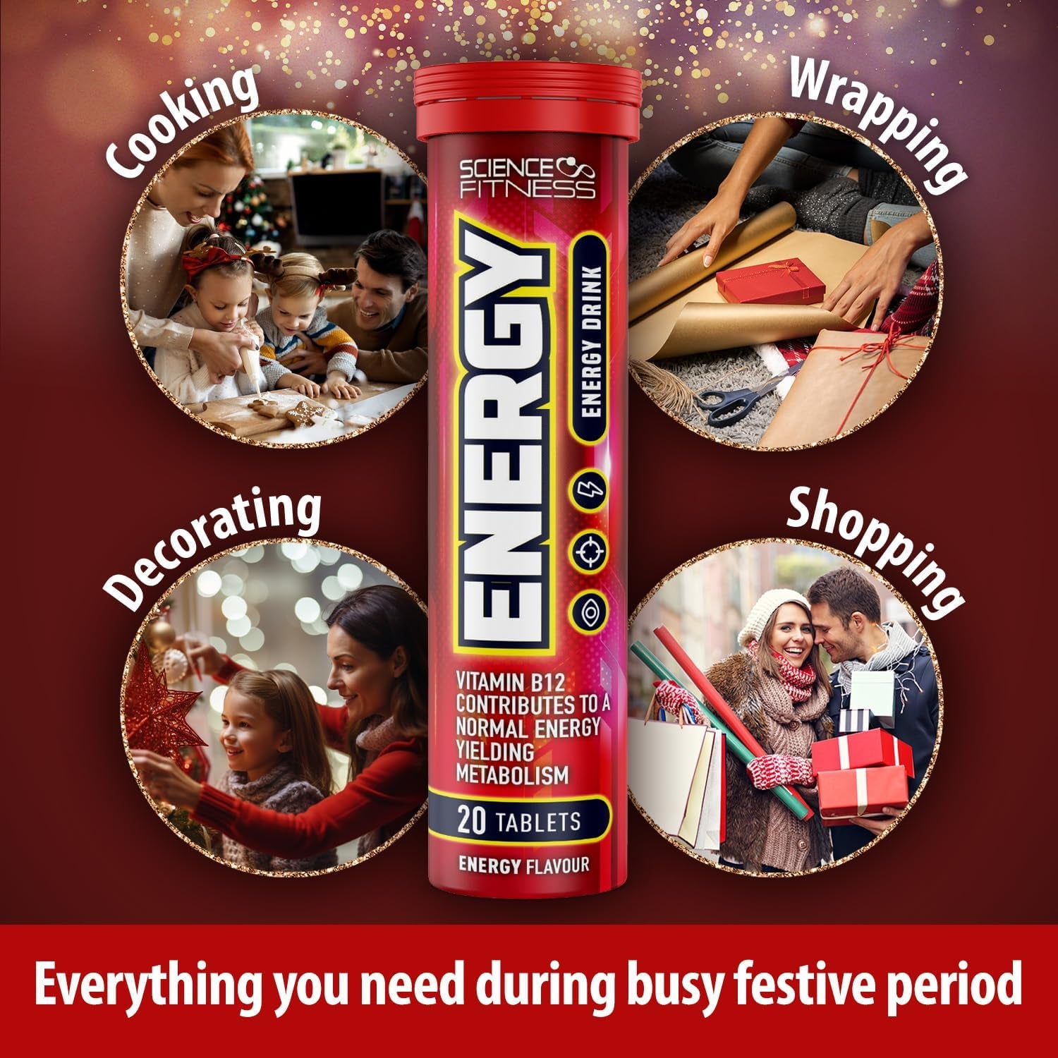 Energy Effervescent Tablets with Caffeine & Taurine by Science Fitness - for Improved Energy, Vision & Concentration - Contains Niacin, Pantothenic Acid, Vitamin B6 & B2-20 Tablets (6 Tubes)